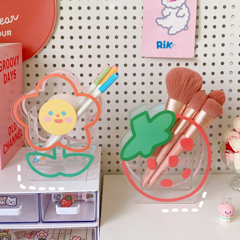 Kawaii Pencil Holder Transparent Cartoon Bunny Desk Organizer for Girls Cute Desktop Storage Supplies Pen Box School Stationery