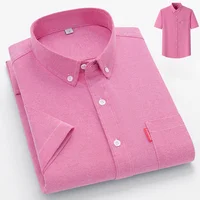 2024 New Luxury Men's Shirt Short Sleeve Summer Casual Oxford Fabric Solid Color 100% Cotton Social Office Slim Fit Men's M-5XL 2