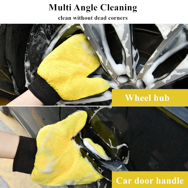 Car Washing Gloves Double-sided Waterproof Coral Velvet Short Wool Mitt Brush Cleaning Tools
