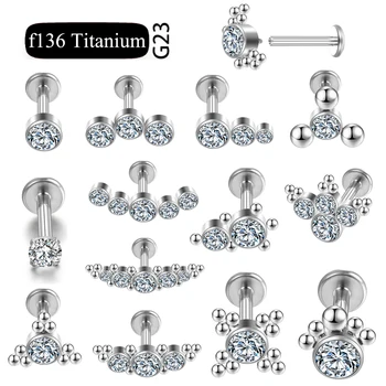 ASTM F136 티타늄 지르콘 이어 스터드 라브렛 스터드 립 링, 비강 손톱 연골 나선 로브 소라 귀걸이, 바디 피어싱 쥬얼리