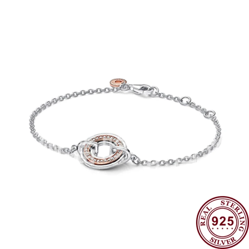 2023 New 925 Silver Original Women's Creative Gold Beaded Love Heart Logo Circle Bracelet Women's Festival High Quality Gift