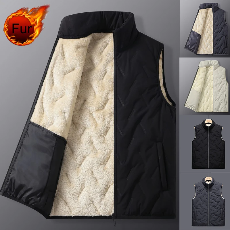 

Men's Vest Jacket Warm Sleeveless Jackets Winter Waterproof Zipper Coat Autumn Stand-up Collar Casual Waistcoat Brand Clothing