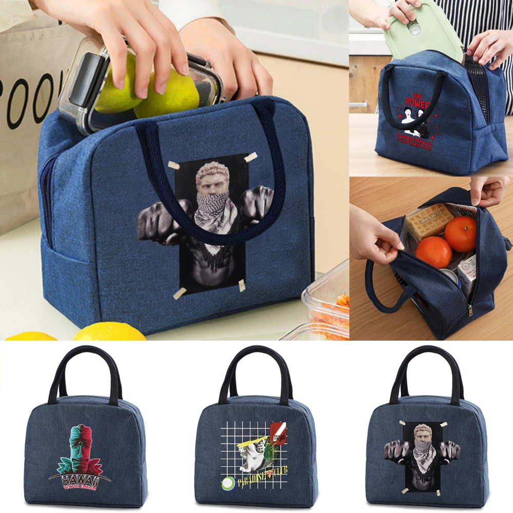 

Lunch Bags Women's Picnic Thermal Canvas Pouch Food Insulated Cooler Lunch Box Sculpture Print Storage Pack Ladies Work Tote Bag