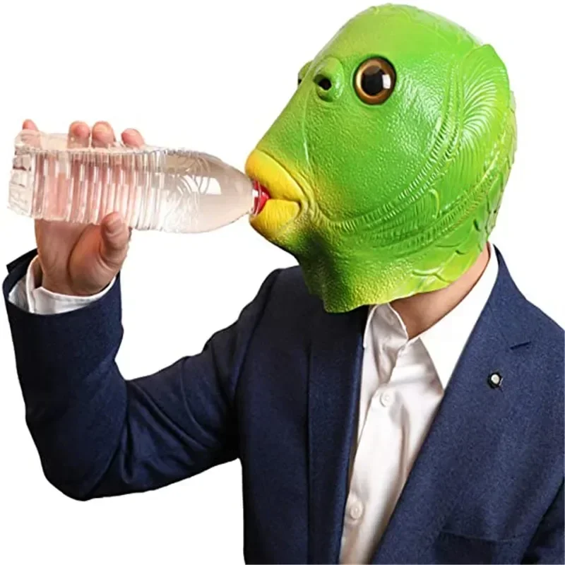 April Fool's Day Funny Cosplay Costume Mask for Men and Women Adult Party Green Fish Head Mask Headdress for Makeup Party