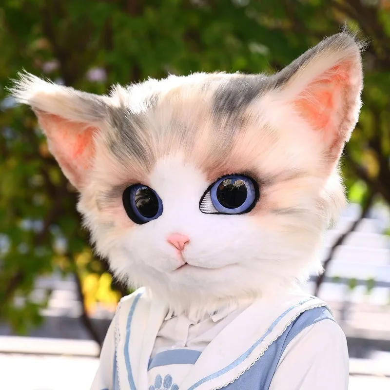 Kig Cosplay Headgear Handmade Furry Cat Mask Kigurumi Cos Anime Persian Cats Fursuit Head Halloween Furry Head Mask