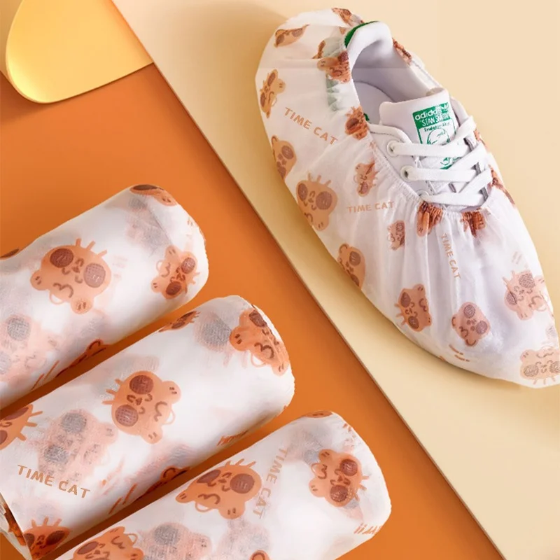 Cartoon Disposable Shoe Covers Made of Non-woven Fabric Thickened Anti Slip Household Dustproof and Breathable 50pcs