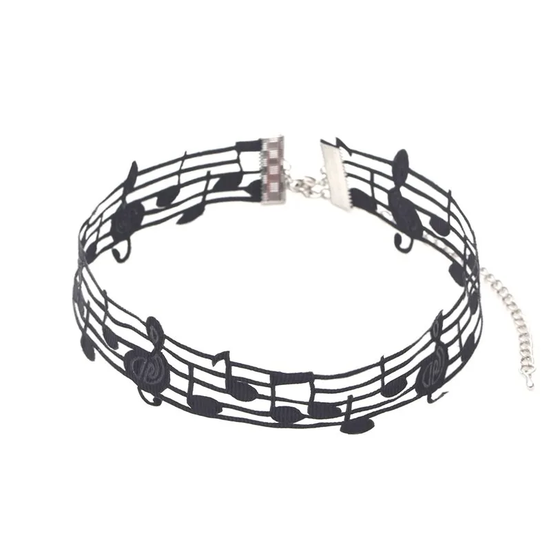 Multifuntional Black Choker with Musical Note Stylish for Women Girls Y2K Ribbon Necklace Lolita Gothic Jewlery Accessories