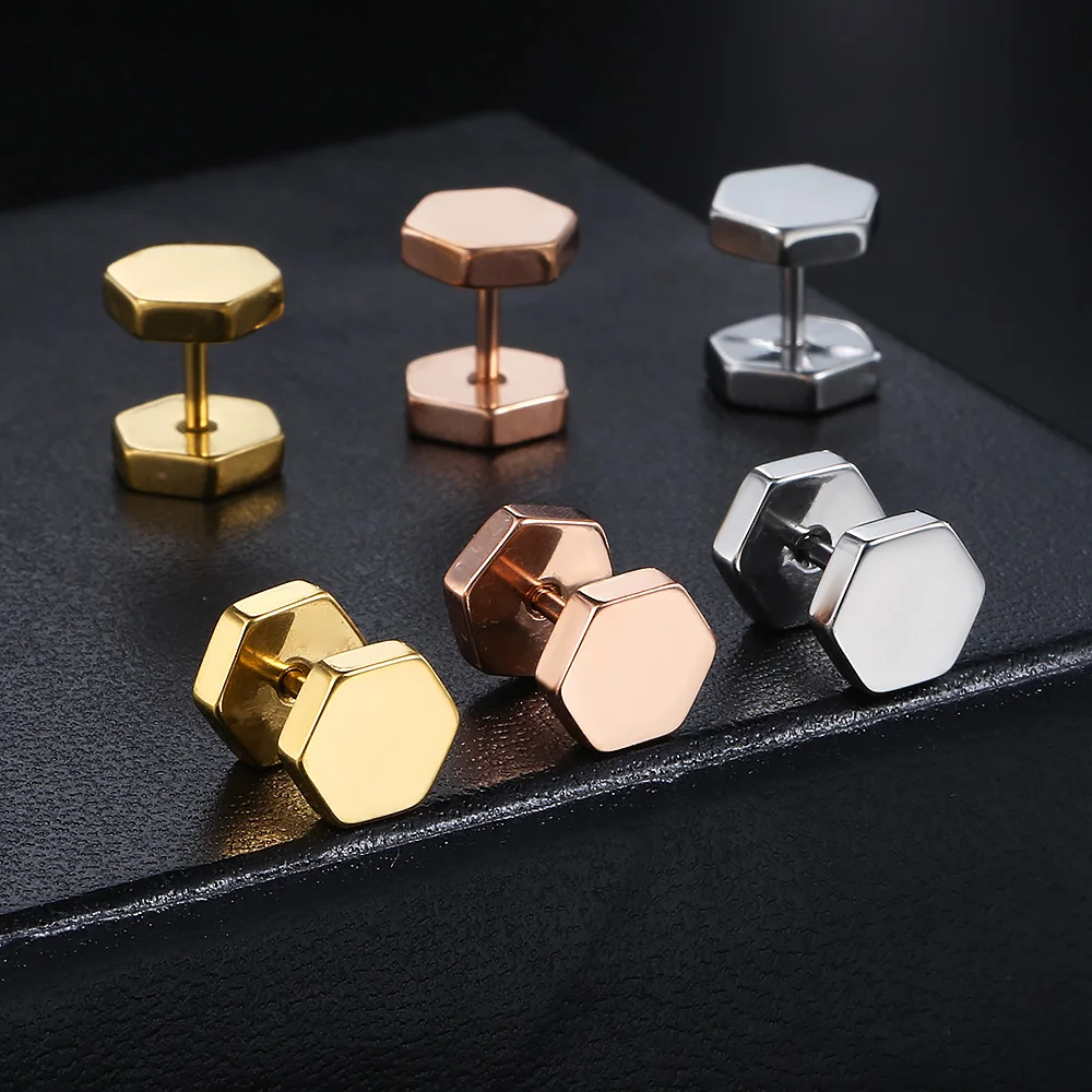 Hiphop Simple Style Triangle Square Earrings For Men Women Smooth Surface Gold Color Geometry Stud Earings Ear Jewelry Trendy