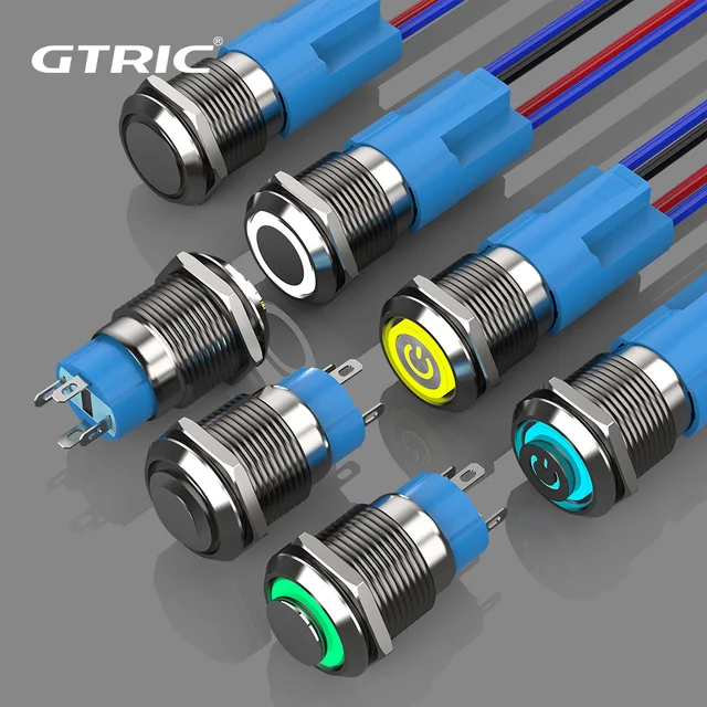 GTRIC Metal Push Button Switch 12MM LED Light Momentary  12V 220V Self-locking Latching Waterproof On/Off PC Power Switch Button