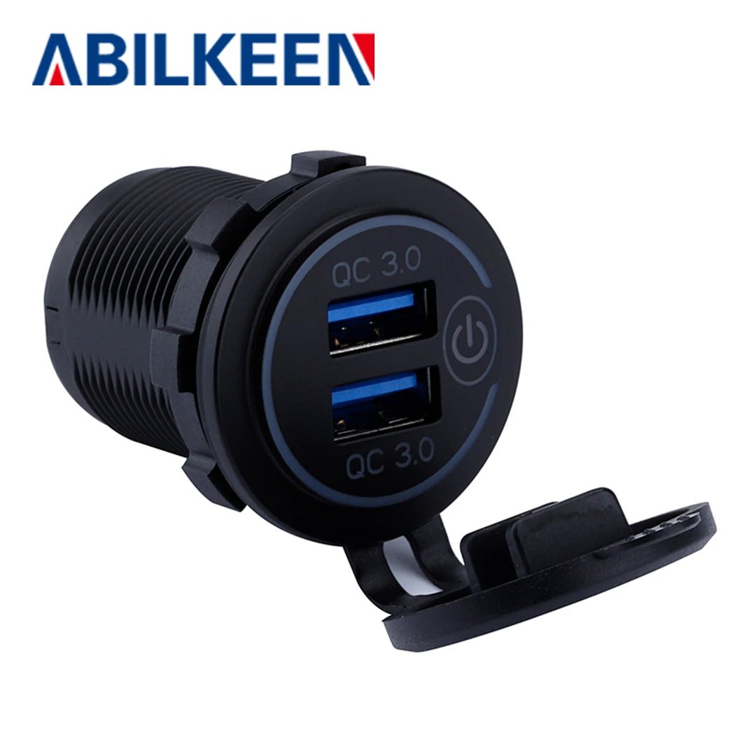 

Quick Charge 3.0 Dual USB Fast Car Charger Socket Accessories Waterproof 12V/24V QC3.0 Power Outlet with Touch Switch&Led Light