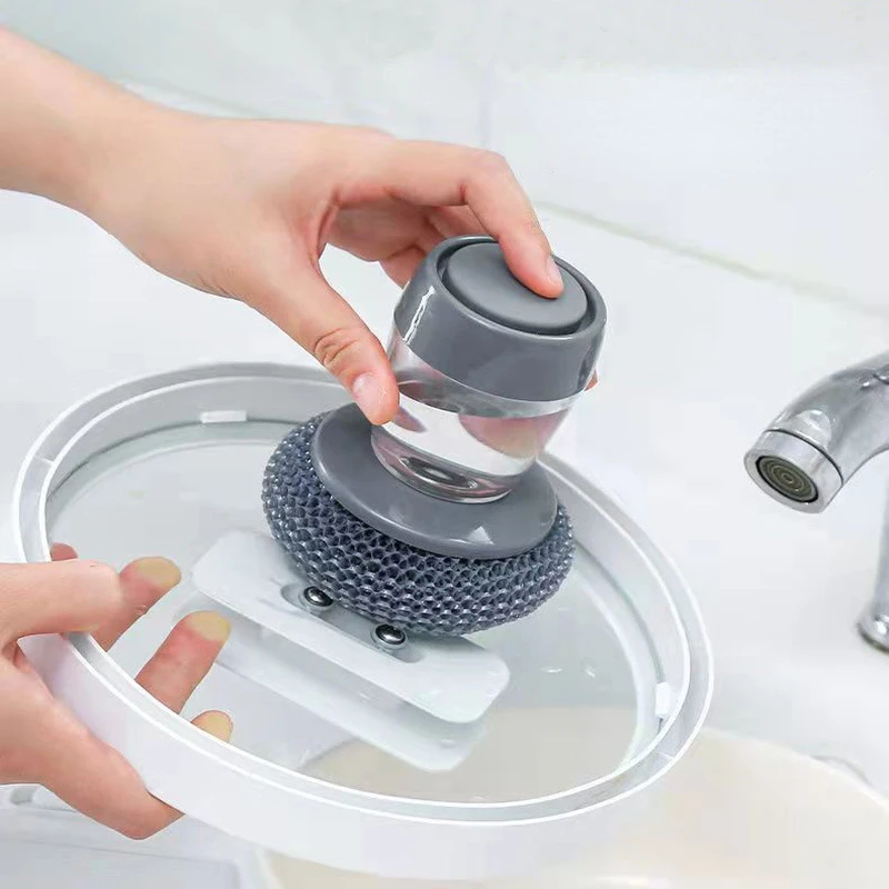 

Dish Pan Pot Washing Brush With Washing Up Liquid Soap Dispenser Steel Wire Pet Cleaning Products For Home Kitchen Tools