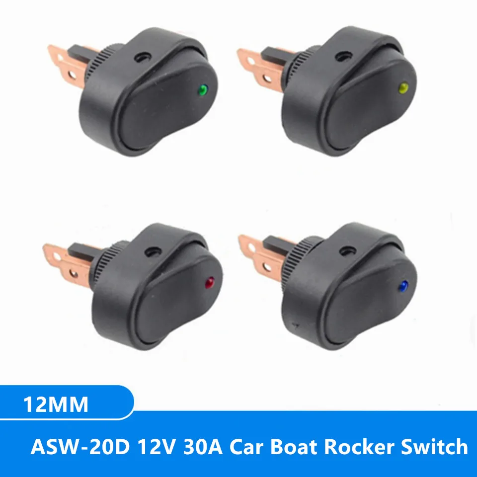 

4Pcs ASW-20D 12V 30A Car Boat Auto Rocker Toggle Switch SPST ON OFF with Dot LED Light Illuminated 3 PINS Red Green Blue Yellow