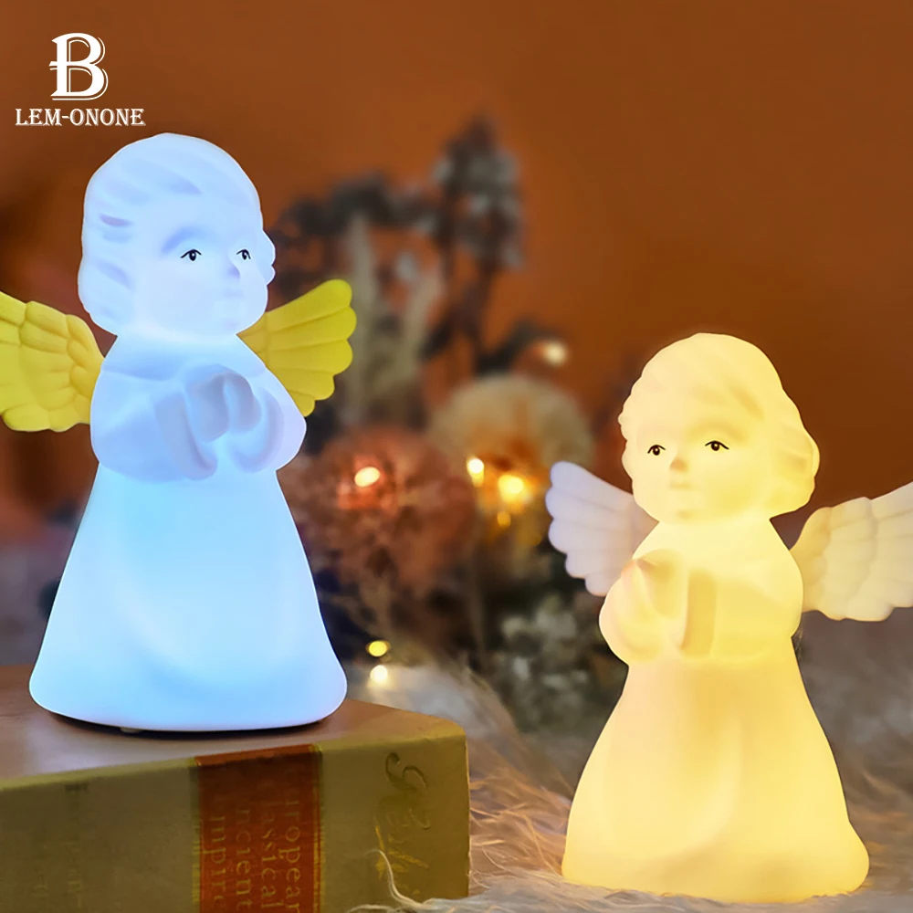

Angel Night Light Rechargeable Silicone RGB Color Atmosphere Lamp for Bedroom Bedside Decor Children Birthday Holiday Gifts