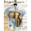 Ethnic Tribal Pattern Elephants and Leaves Printing Short Sleeve Shirt Cool Blouses Summer Stand Collar Shirts Men Hawaiian Tops 5