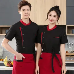Unisex Restaurant Kitchen Chef Uniform Shirt Short Sleeves Chef Jacket Works Clothes
