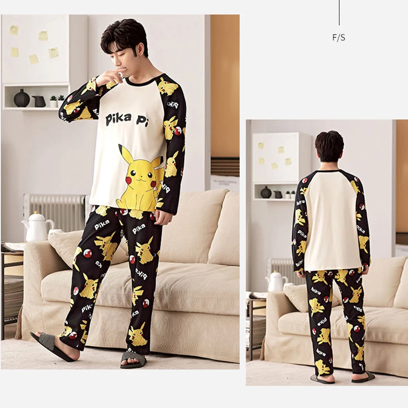 paus medeleerling kam Pokemon Pikachu Cartoon Autumn Winter Pajamas Men Women Long-sleeved  Trousers Sleepwear Suit Simple Long Loungewear Home Service - Visors -  AliExpress