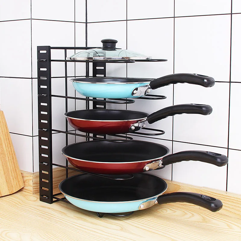 

2/8 Tiers Kitchen Rack Adjustable Pan Pot Rack Heavy Duty Metal Cabinet Pantry Organizer Pans Pots Lids Storage Holder Rack