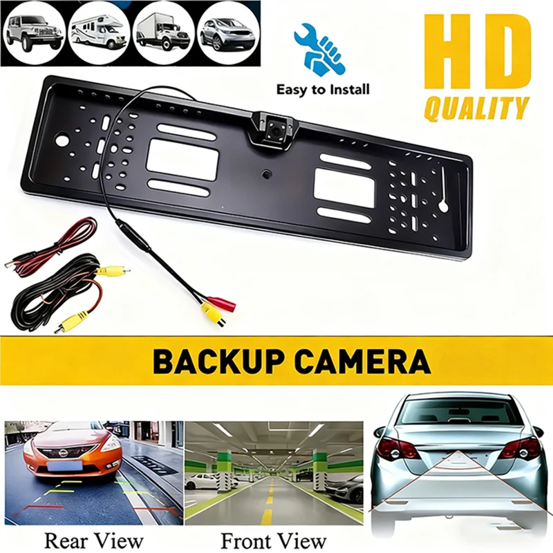 Pakring Car Rear View Camera EU European License Plate Frame Waterproof Night Vision Reverse Backup with 4 Or 8 12 LED Light