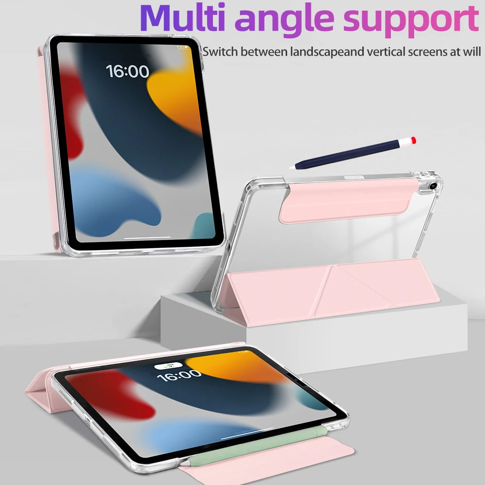 Magnetic Buckle Pencil Sleeve Case with Clear Acrylic Back, Adjustable Angles, and Auto Wake/Sleep