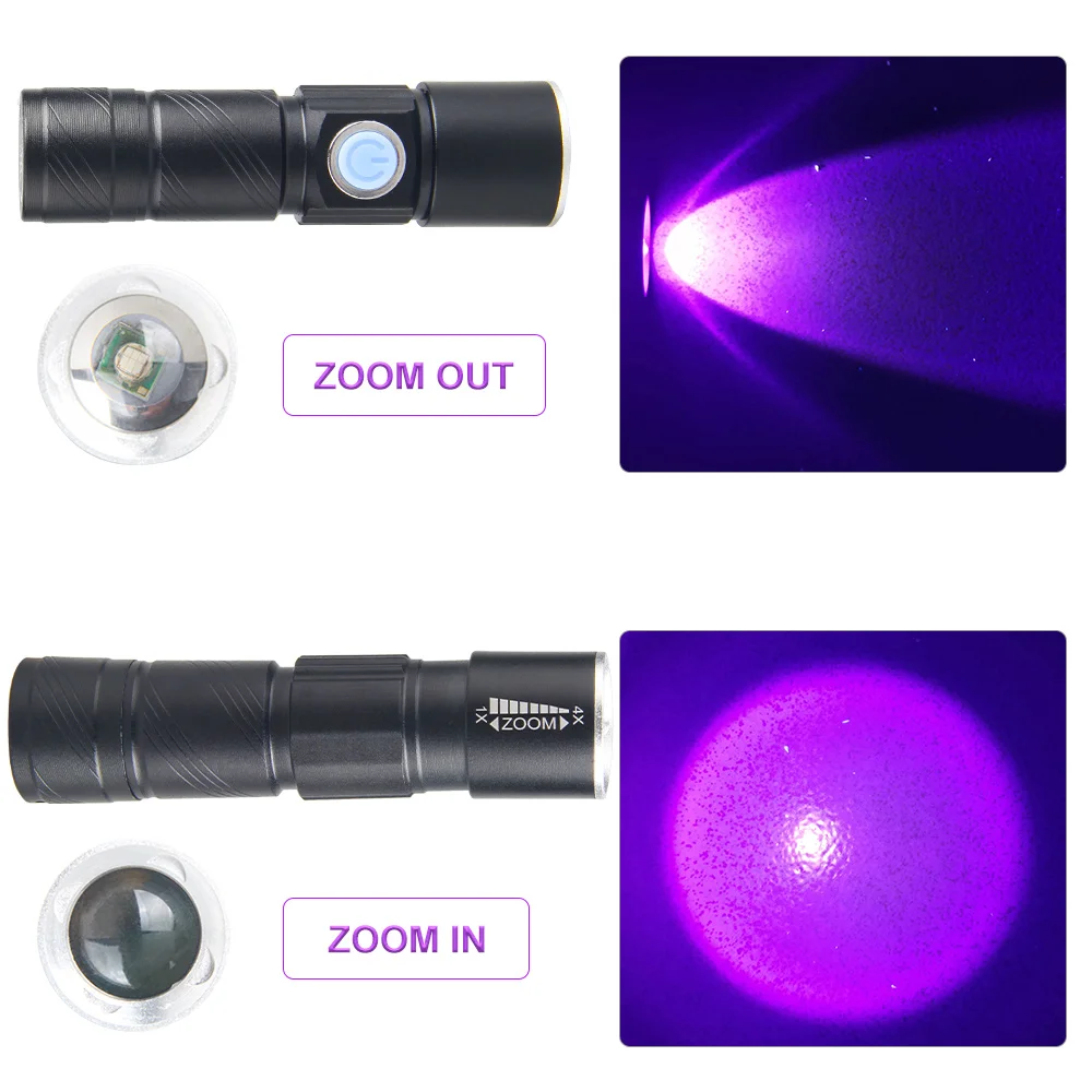 Description Picture 5 of itemVASTFIRE Mini 395nm UV Flashlight Ultraviolet Blacklight USB Rechargeable Linternas Carpet Pet Urine Detector Catch Scorpions