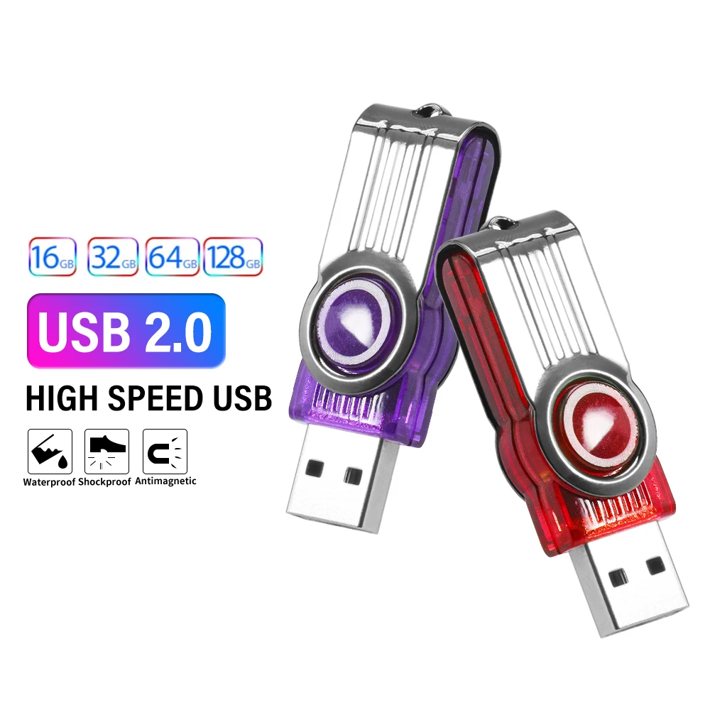 

JASTER Colorful Rotatable USB Flash Drive 128GB Free Key Chain Pendrive 64GB Silver Clip Usb Memory 32GB High Speed U Disk 16GB