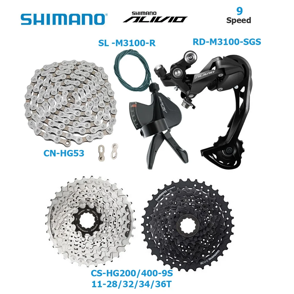 

Shimano Alivio M3100 1x9 Speed Derailleurs Groupset CS-HG200 Cassette Sprocket 32/34/36T CN-HG53 Chain MTB Bicycle Cycling Parts