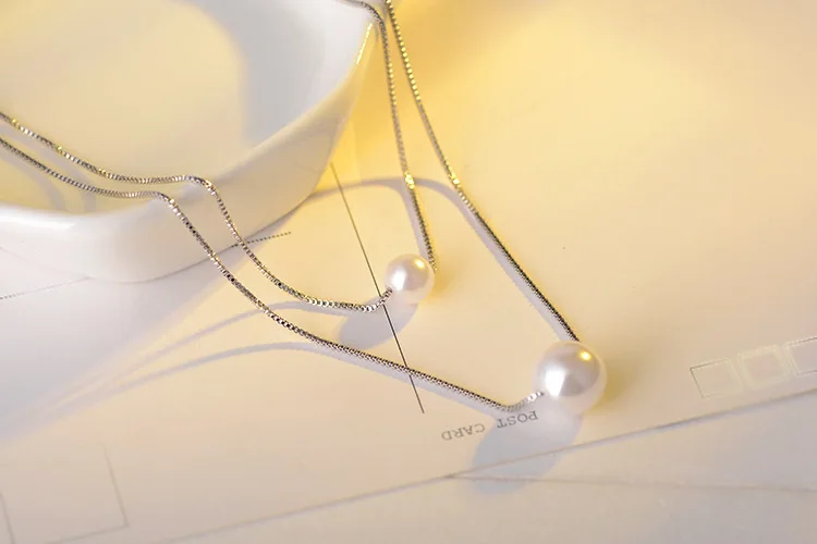 925 Sterling Silver Jewelry Fashion Pearl Love Double-layer Integration Female Personality Necklace H237