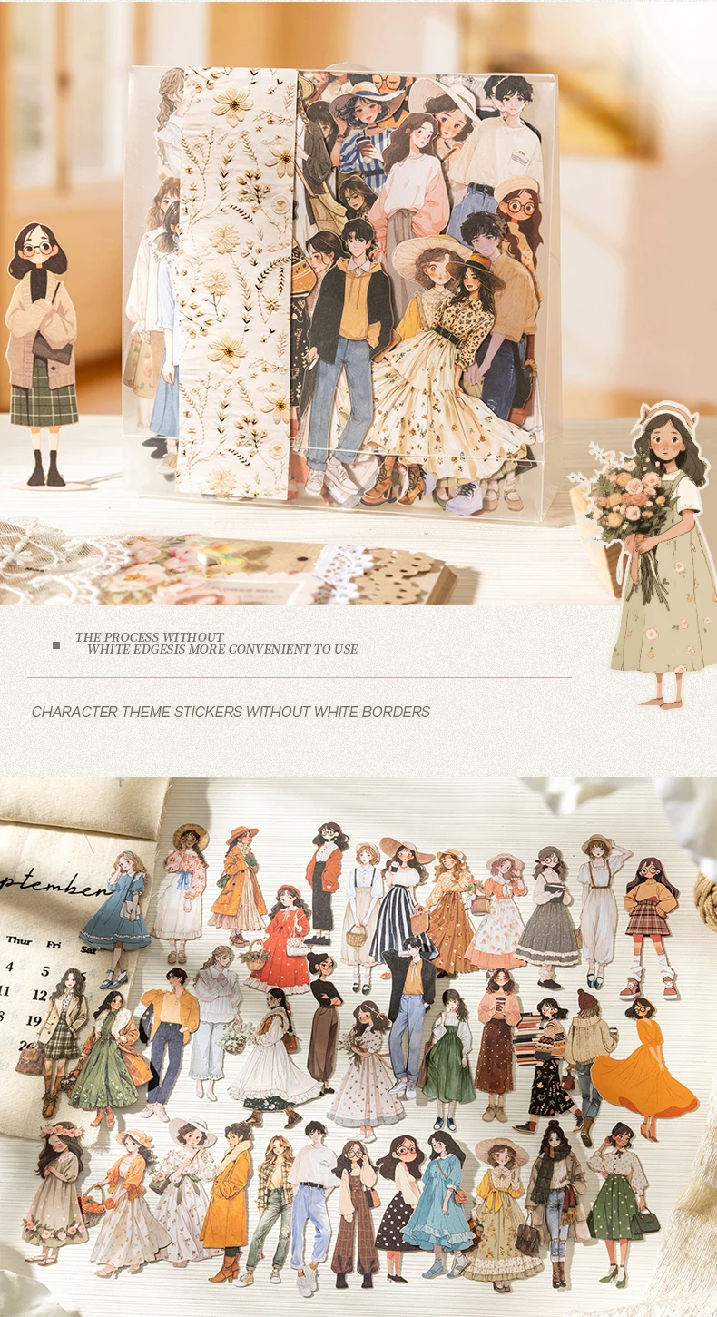 100 Stück/Packung, viele Menschen, Mädchen-Aufkleber, ästhetische Stick-Etiketten, dekoratives Tagebuch, Albummaterial, Scrapbooking-Zubehör – Detail 3