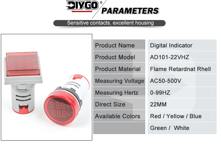 Description Picture 5 of itemDIY YOU 22mm Square/Round LED Digital Voltmeter Hertz Meters 0-99HZ Voltage Frequency Meter Volt Tester Detecto AC 50V-500V