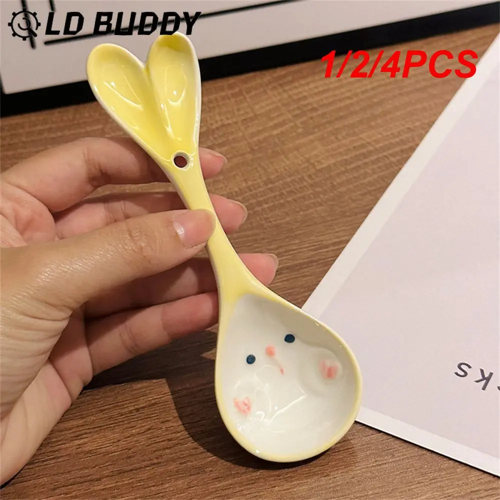 

Высококачественная керамическая ложка под глазурь, цветная, ручная роспись, для девушек, сердца, кролика, ложка, домашний подарок, десертная ложка