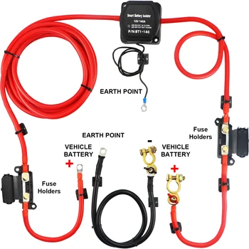 SucceBuy Split Charge Relay Kit Voltage Sense Relay Professional 12V 140AMP 2/4/5/6 mtr Battery Cable for ATVs UTVs RVs Camping 1