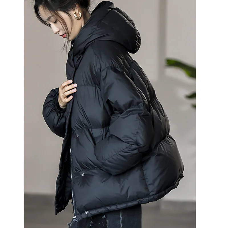 

2023 New Vintage White Duck Down Jacket Women Loose Hooded Down Coats Women's Loose Thickened Bread Jackets Chamarras Para Mujer