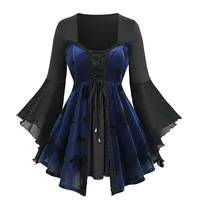 ROSEGAL Plus Size Floral Embroidered Lace-Up Long Sleeve Tops 2025 New Women's Autumn Winter Oversized Patchwork Blouses