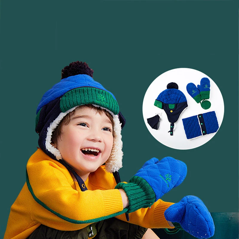 Ensemble écharpe et gants en velours pour enfants, bonnet chaud pour enfants,  protection des oreilles, doux, coupe-vent, épaissi, garçons, filles,  automne, hiver - AliExpress