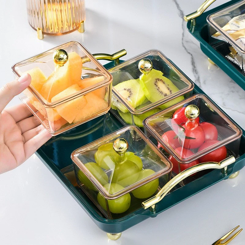 Plato de frutas de plástico con tapa Caja de almacenamiento de dulces 