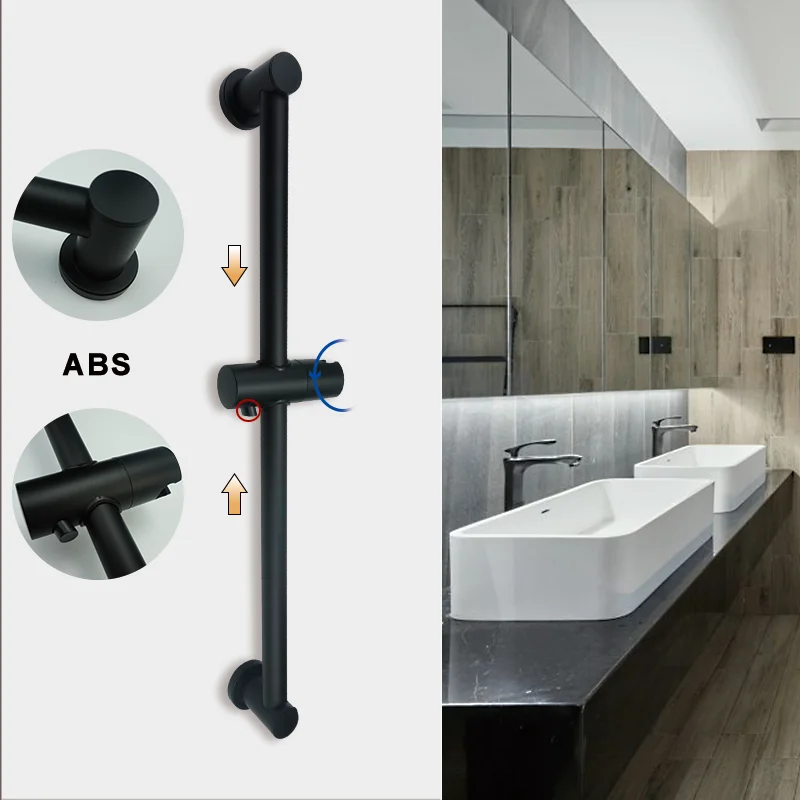 Wall Mounted Black Coating Shower Bar 3 Function Spray Hand Shower Head Stainless Steel Hose Adjustable Bathroom Sliding Bar Height Adjustable Shower Bar