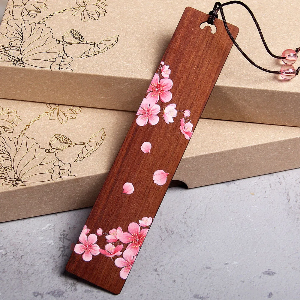 Ebony Bookmark Creative Cute Cherry Plum Blossom Book Accessories Student Reading Mark Tassel Pendant Book Page Clip Stationery floral painting bookmark,bookmarks stationery supplies