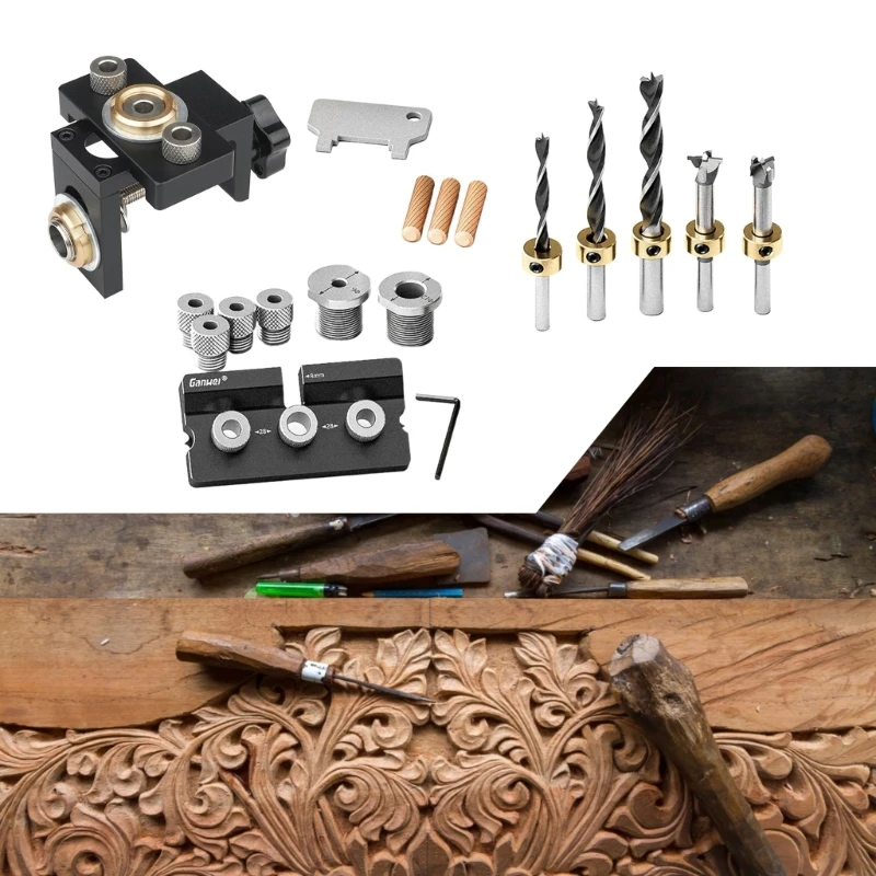 

Woodworking Hole Set, Aluminum Alloy Dowelling Gauge, Adjustable Depth