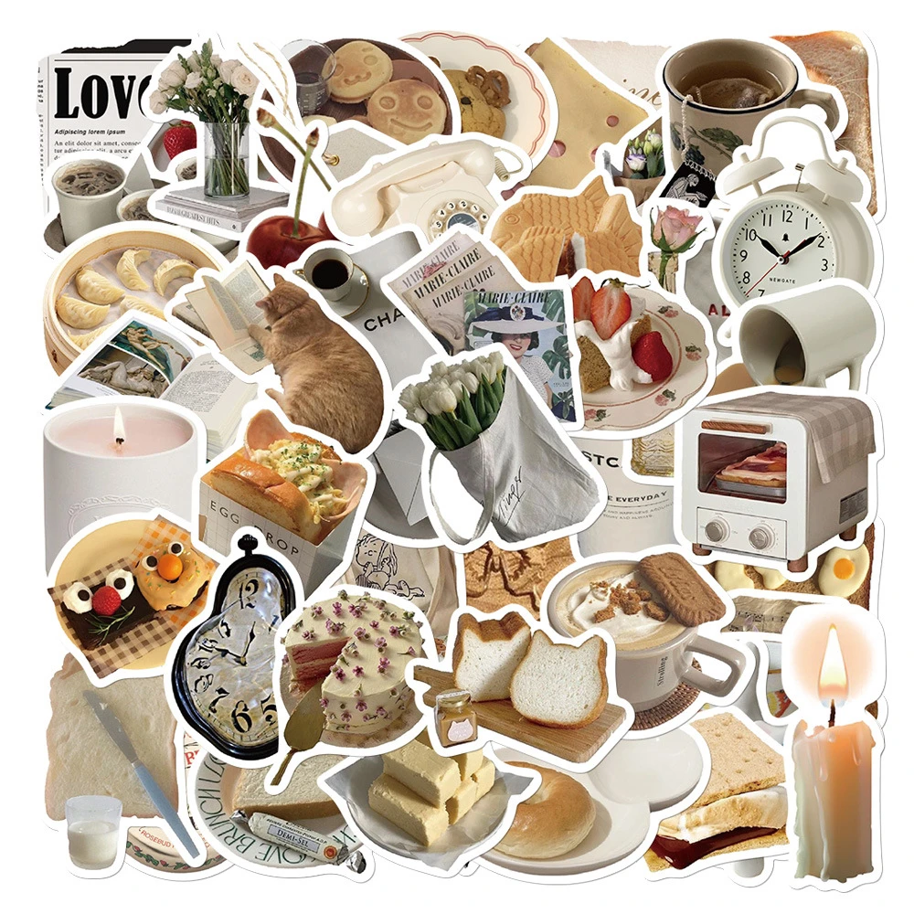 50PCS Ins 스타일 좋은 아침 스티커 전화 문구 용품 스크랩북 노트북 데칼 스티커 스토리 스토어