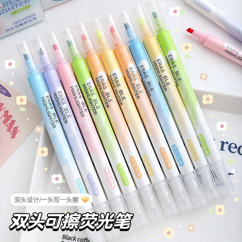 지워지는 하이라이터 펜 마커, 이중 헤드 형광 펜, 아트 드로잉 낙서 마킹, 학교 사무실 문구, 6 개