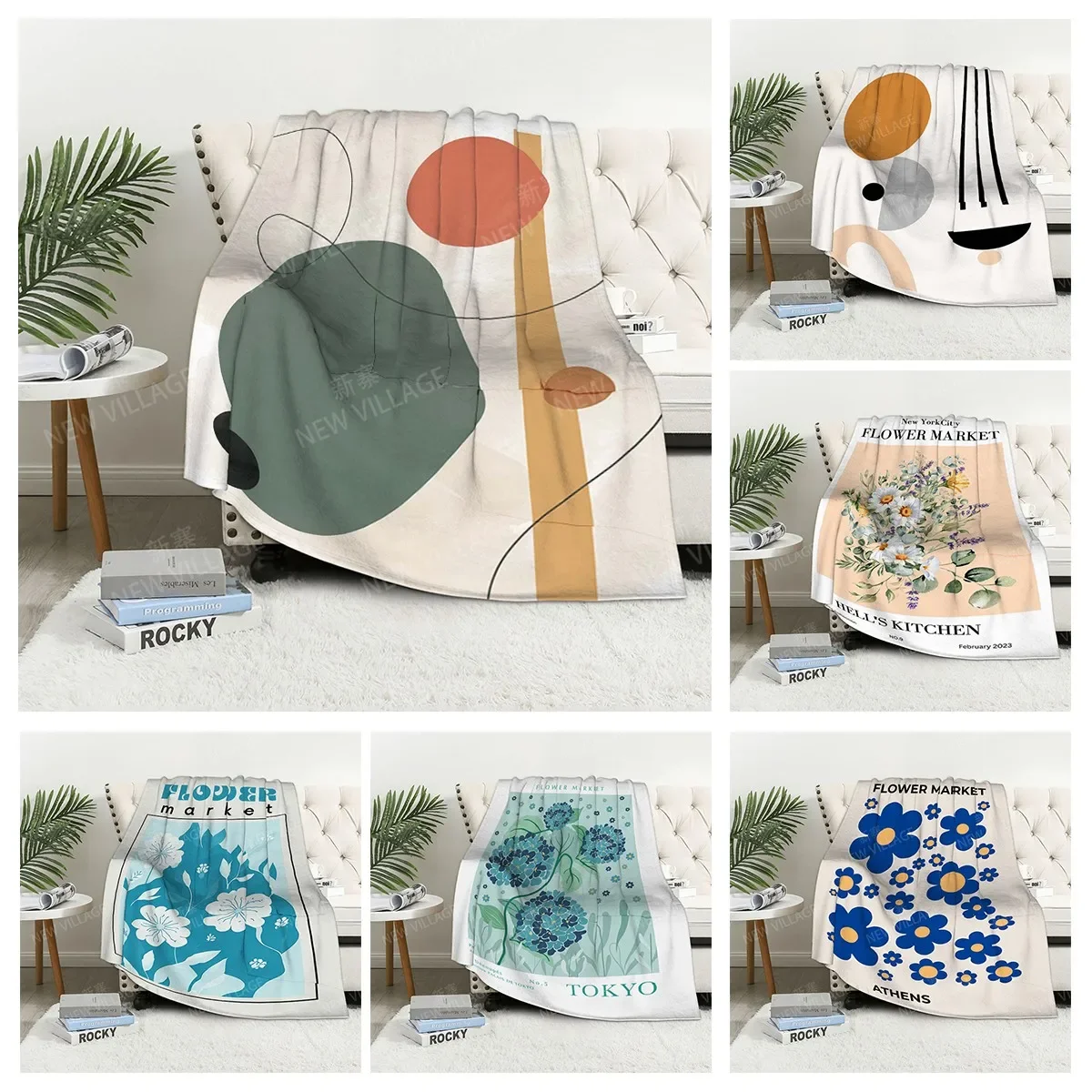 

Home decoration plush Sofa blanket Morandi lines and flowers Bedspread on the bed fluffy soft blankets thick blanket for winte