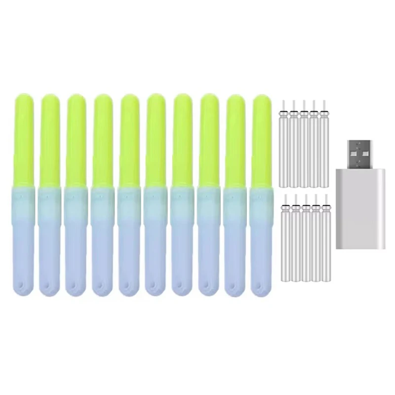 Lot 10 bâtons lumineux pêche nuit avec batterie CR322 rechargeable - lampe attirante étanche D014