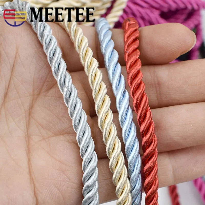 Meetee 10M 5mm 3 Shares Twisted Cotton Nylon Cords Colorful DIY Craft Braided Decoration Rope Drawstring Belt Accessories AP477
