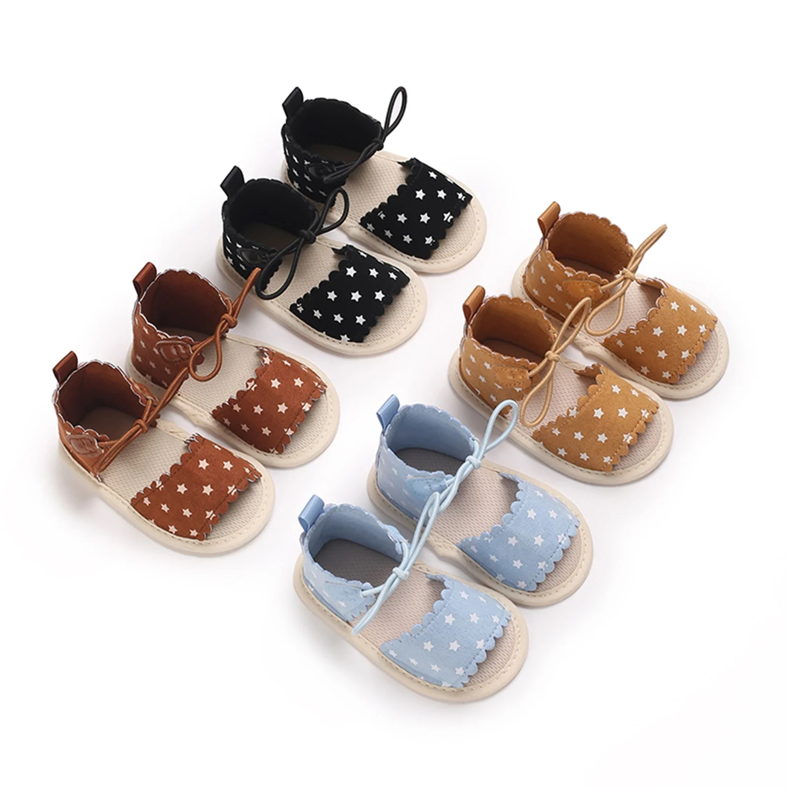Infant Baby Girls Sandals Summer Baby Shoes Cute Stars Print Anti-Slip Soft-Soled Princess Beach Slipper Toddler First Walkers