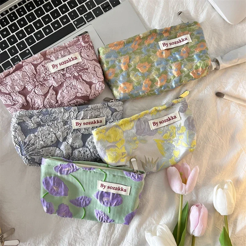 

Корейский студенческий карандаш, Женская дорожная сумка для кистей для макияжа, модная косметическая сумка для помады с цветами, несессер, сумки-органайзеры