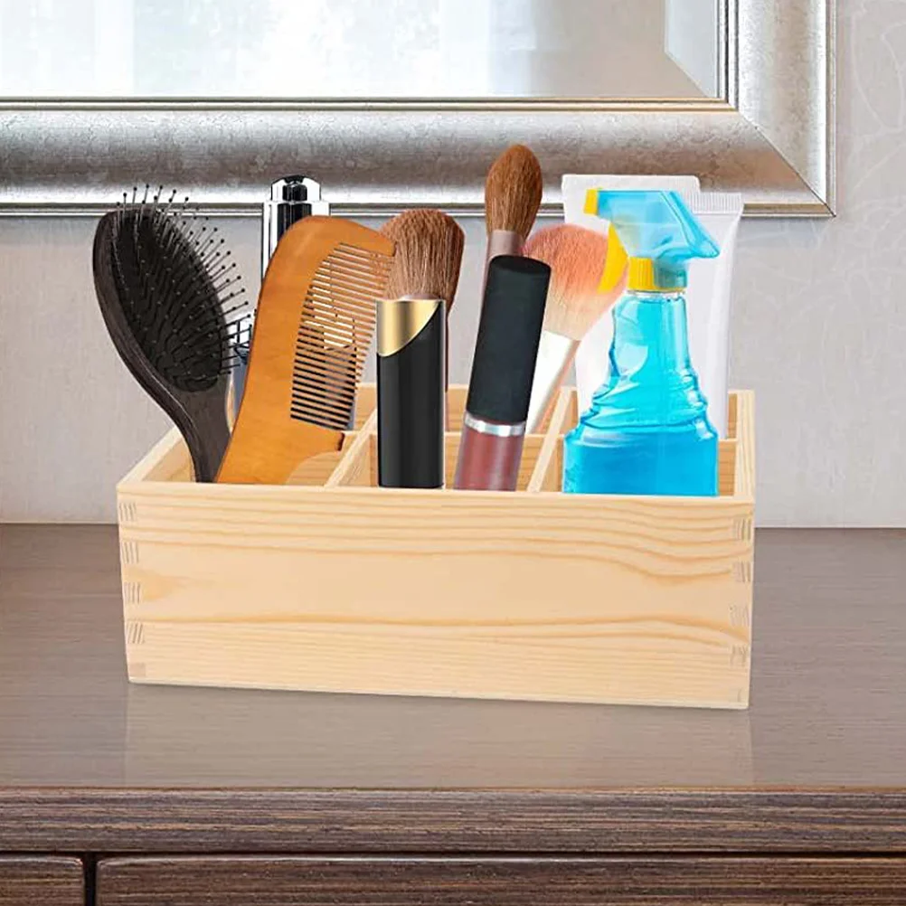 Marker Office Rustic Pen Basket Multi-slots Crayon Organizer Pine Wood Holder for Desk Boxes 4