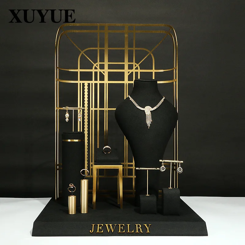 New jewelry display props black jewelry display stand high-end metal jewelry display stand window jewelry shelf new natural wholesale jewelry display jewellery organizer stand gift packaging for store show window necklace holder shelf bust