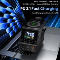 240W GaN Charger Station 4×140W PD3.1 USB Type C Wireless Fast Charger for MacBook iPad Samsung Alarm Clock Time Display - Image 2