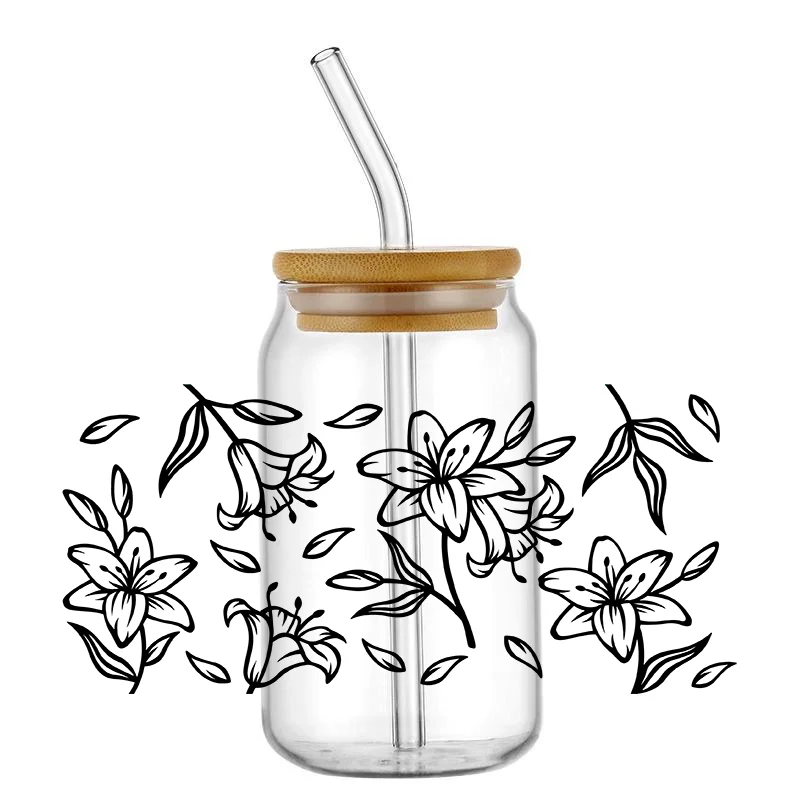 UV DTF Cup Wraps for 16 oz Butterfly Flowers Car UV DTF Decals Waterproof Floral Personalized Uv dtf Cup Wraps for Glass Cups