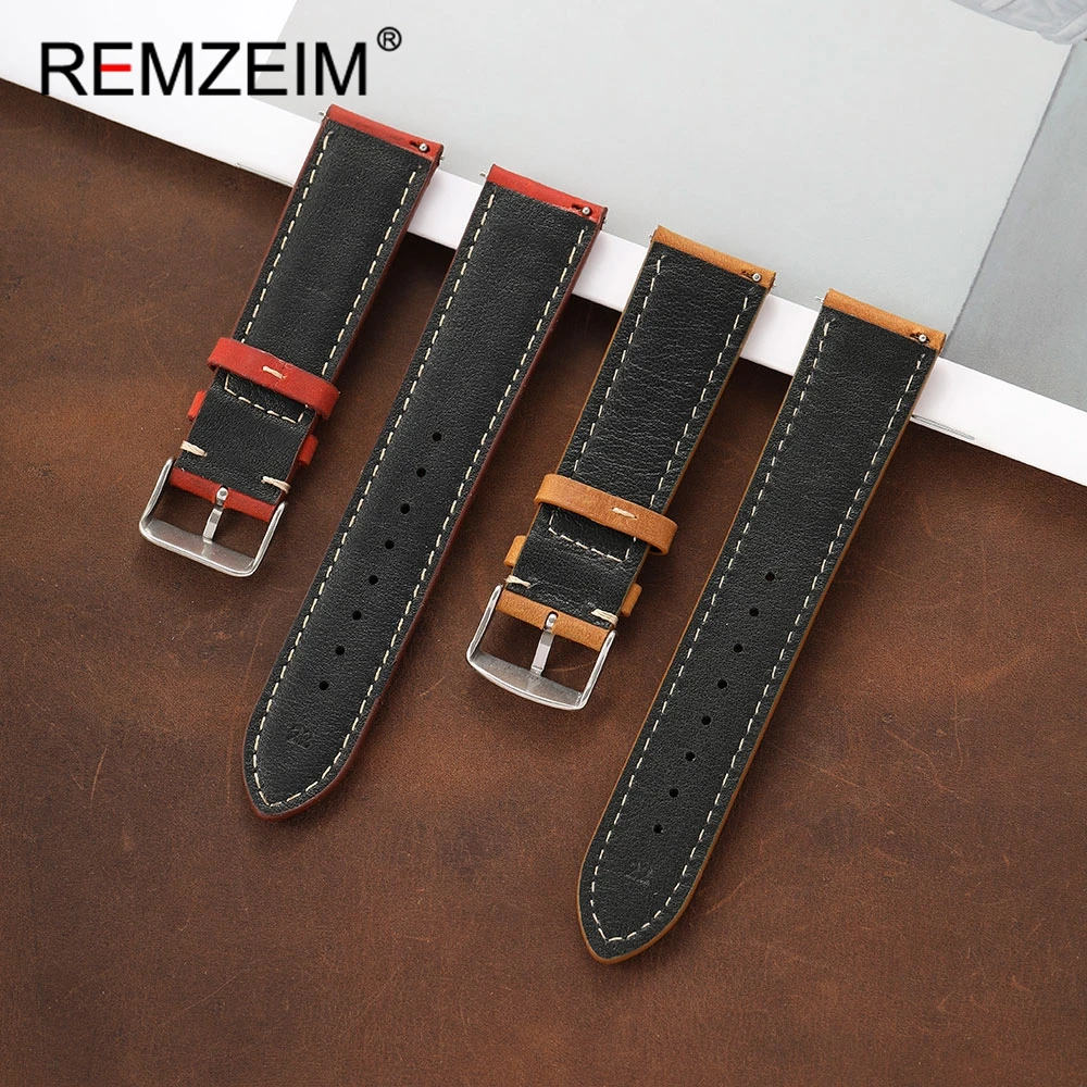 Men's Quick Release Crazy Horse Leather Watch Band – Outdoor-Ready Strap